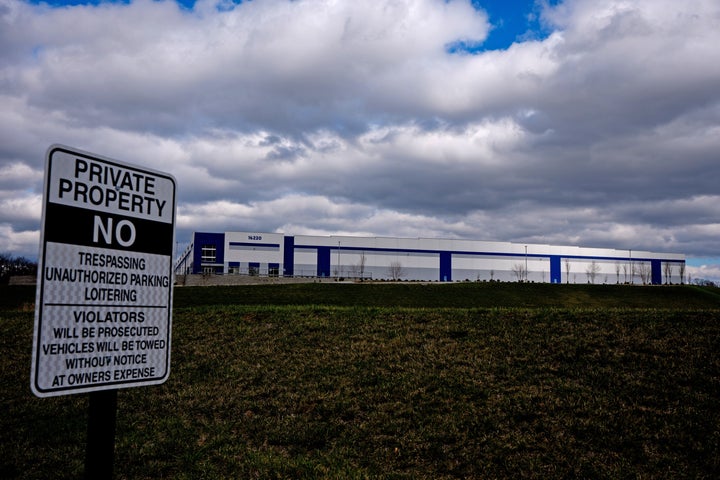 Exterior view of a warehouse that is the site for a planned U.S. Immigration and Customs Enforcement detention center near Hagerstown, Maryland. Maryland Gov. Wes Moore and Rep. April McClain-Delaney (D-Md.) held a meeting with Washington County community leaders earlier in the day in Hagerstown to discuss their concerns about the facility, which is part of the Trump administration's expansion of holding facilities across the country.