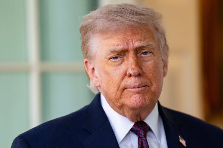 U.S. President Donald Trump speaks to members of the media outside the Oval Office of the White House in Washington, DC, US, on Monday, April 13, 2026. (Salwan Georges/Bloomberg via Getty Images)