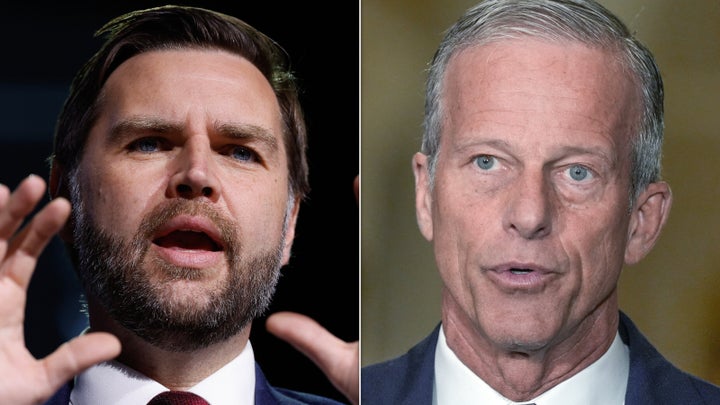 Senate Majority Leader John Thune (R-S.D.) speaks during a news conference after a policy luncheon on Capitol Hill, Tuesday, April 14, 2026, in Washington.