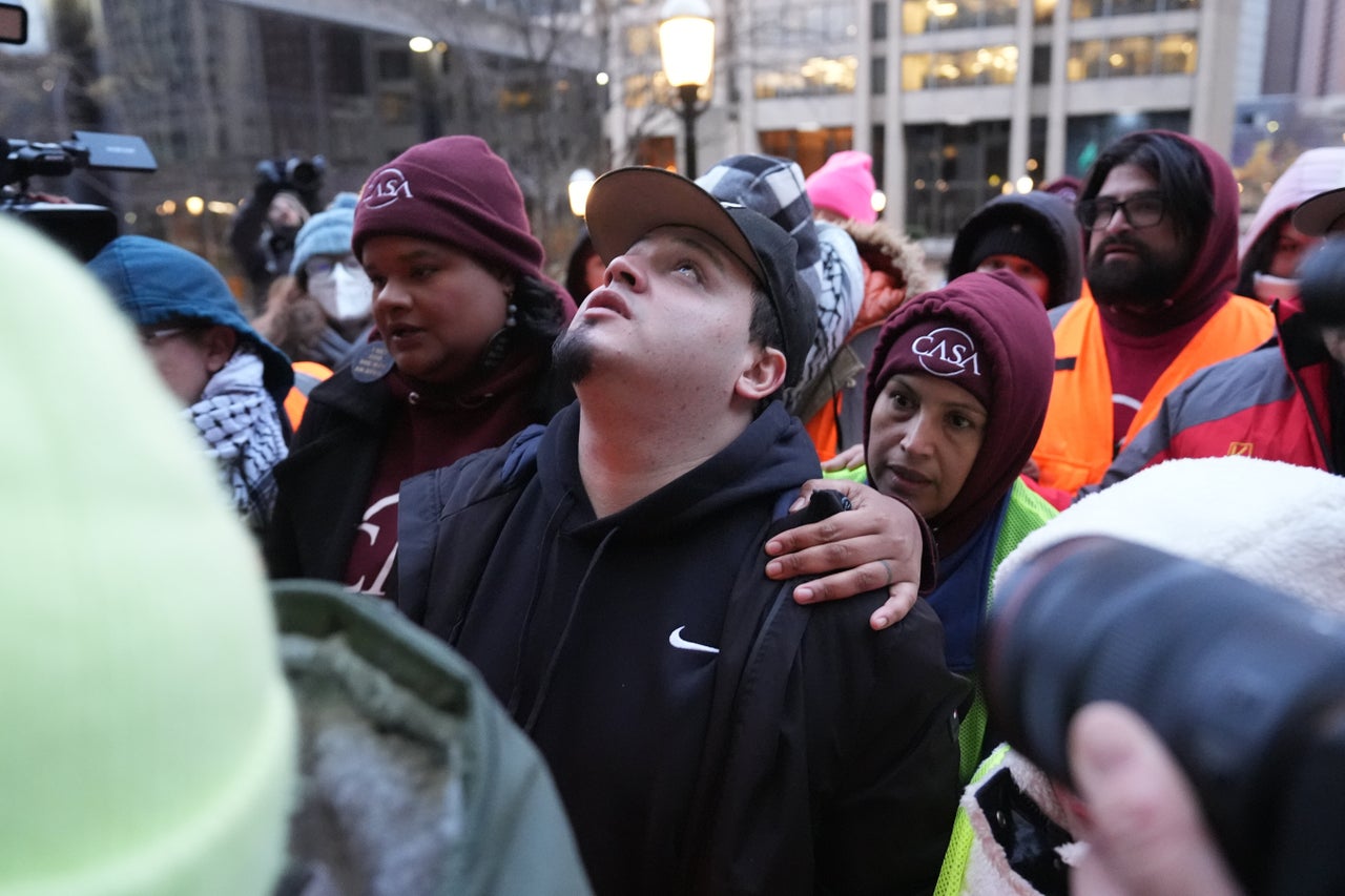 Kilmar Abrego Garcia waits to enter the Immigration and Customs Enforcement office in Baltimore on Dec. 12, 2025. He had been released from detention the previous day, per a judge's order.
