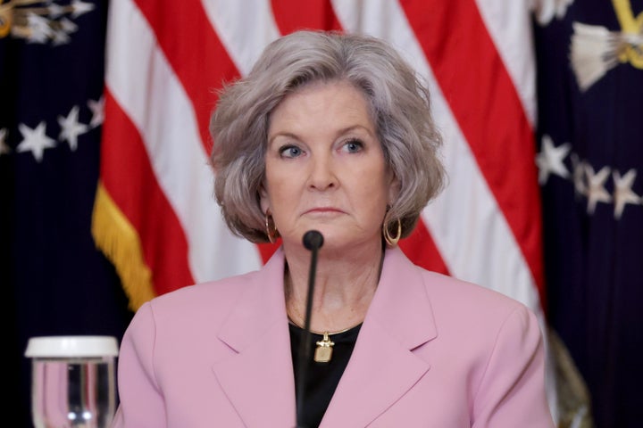 White House Chief of Staff Susie Wiles listens as U.S. President Donald Trump speaks during a lunch with the Trump Kennedy Center Board Members in the East Room of the White House on March 16, 2026 in Washington, DC. (Photo by Alex Wong/Getty Images)