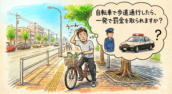 自転車で歩道通行。一発で罰金取られる?
