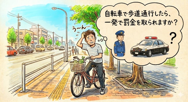 自転車で歩道通行。一発で罰金取られる？