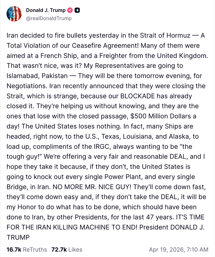 Trump vowed to destroy Iran's infrastructure in another threat.