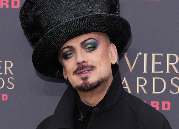 Boy George poses for photographers upon arrival at the Olivier Awards in London, England, Sunday, April 12, 2026. (Photo by Scott A Garfitt/Invision/AP)