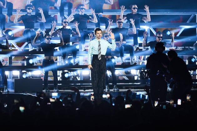 Harry Styles performs during the Brit Awards 2026 in Manchester, England, Saturday, Feb. 28, 2026. (Photo by Scott A Garfitt/Invision/AP)