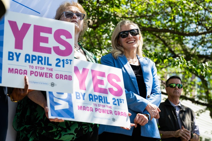 Virginia Gov. Abigail Spanberger (D) during a "Virginians For Fair Elections" canvassing event.