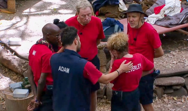 Beverley Callard is comforted by her I'm A Celebrity co-stars ahead of her departure