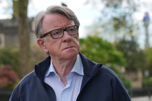 Peter Mandelson is seen outside his home in London, Monday, April 20, 2026