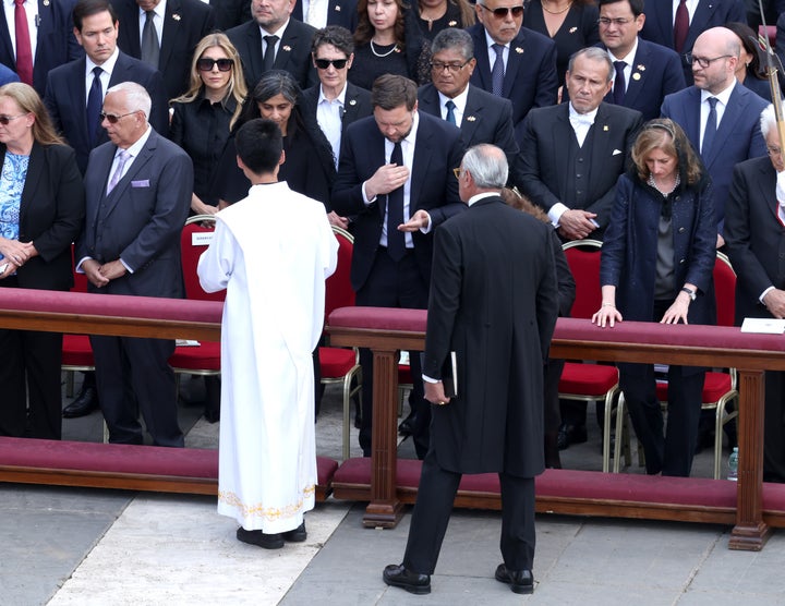 United States Vice President JD Vance receiving communion during the Inauguration Mass of Pope Leo XIV in St Peter's Square on May 18, 2025, in Vatican City, Vatican.