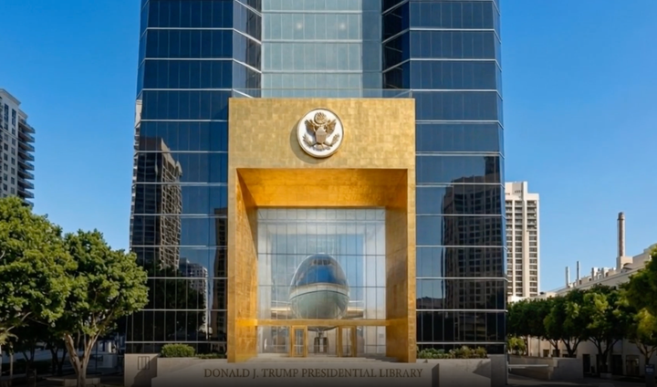 The gold elements are unmistakably on brand for the current president.