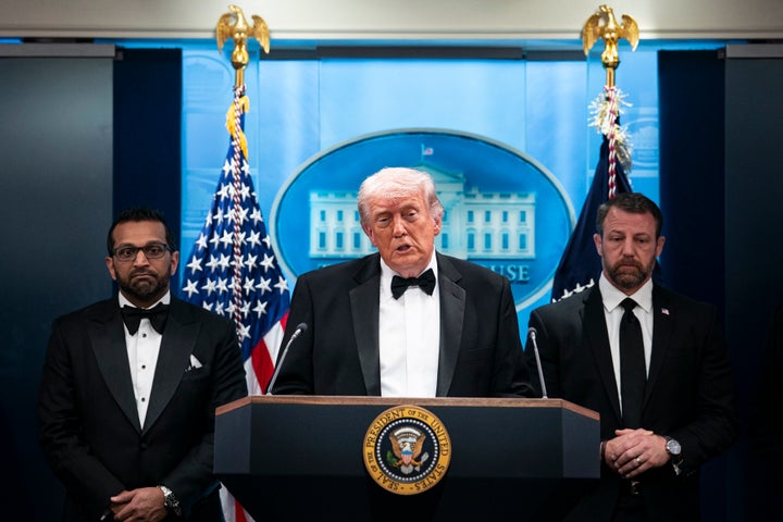 President Donald Trump speaks at a press conference at the White House following the shooting at the White House Correspondents' Association dinner on April 25, 2026.