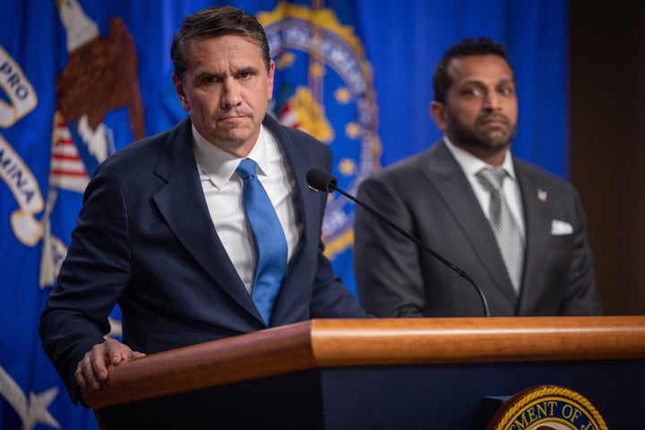 Acting Attorney General Todd Blanche speaks at a press conference with FBI Director Kash Patel following the indictment of the Southern Poverty Law Center on April 21, 2026.
