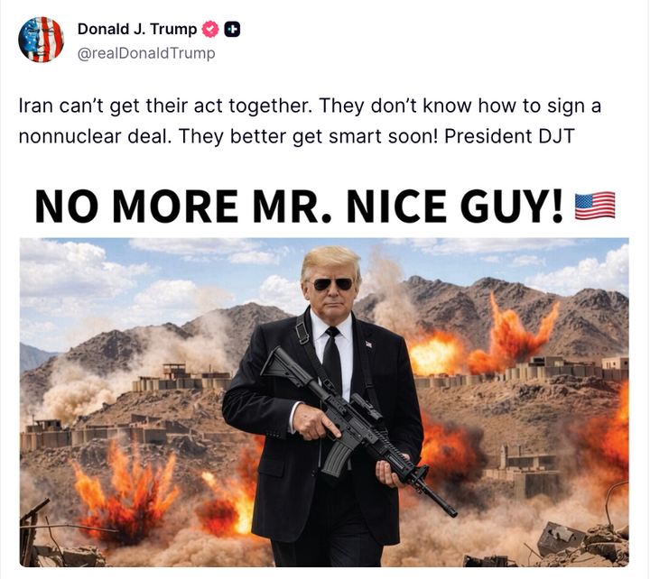 This screenshot of President Donald Trump’s Truth Social account shows Trump’s latest threat to Iran on the heels of a report that the U.S. is preparing to extend a blockade of Iranian ports.