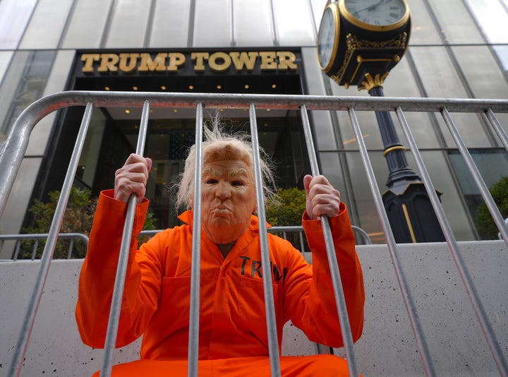 Demonstrators rally against President Donald Trump outside New York's Trump Tower on Presidents' Day. 