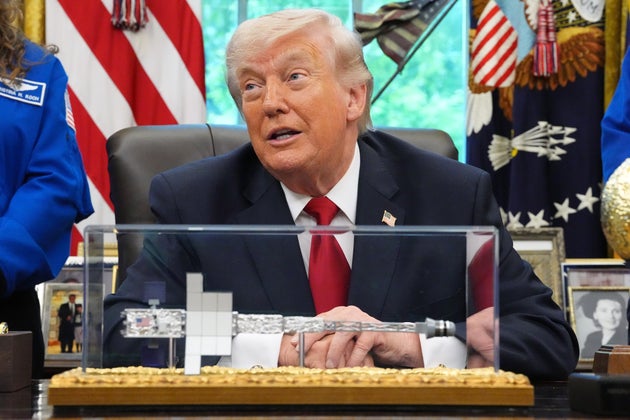 Donald Trump meets with NASA's Artemis II astronauts in the Oval Office of the White House.