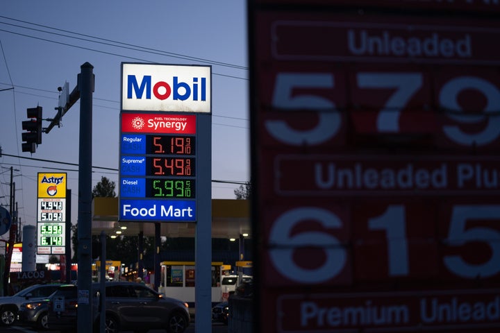 Gasoline prices are displayed at a Mobil gas station on Wednesday, April 29, 2026, in Portland, Ore. (AP Photo/Jenny Kane)