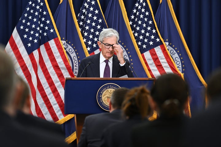 U.S. Federal Reserve Chair Jerome Powell gestures at a press conference in Washington, D.C., the United States, April 29, 2026. (Photo by Li Rui/Xinhua via Getty Images)