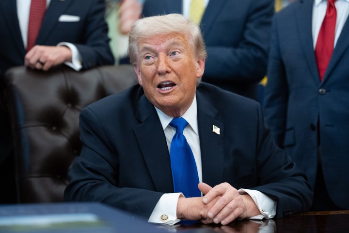 President Donald Trump speaks during an executive order signing ceremony in the Oval Office of the White House in Washington, DC, US, on Thursday, April 30, 2026. (Aaron Schwartz/CNP/Bloomberg via Getty Images)
