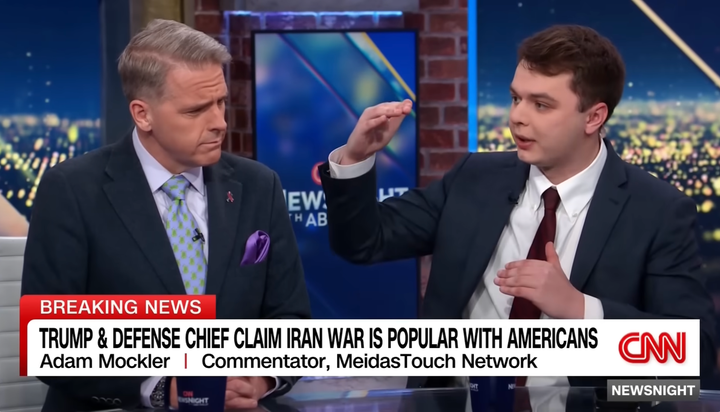 Earlier in the program, Adam Mockler's hand gestures ventured no closer to Scott Jennings than in the following two photos.