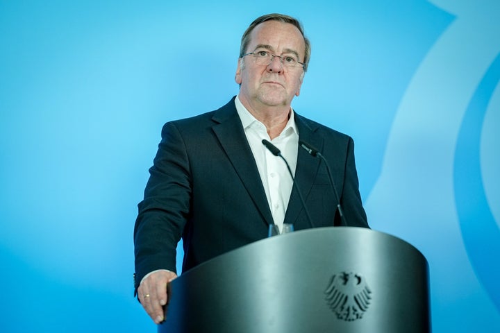 Germany's Minister of Defense Boris Pistorius gives a press conference after a roundtable on strengthening German-Ukrainian cooperation in the security and defense industry. (Photo by Kay Nietfeld/picture alliance via Getty Images)