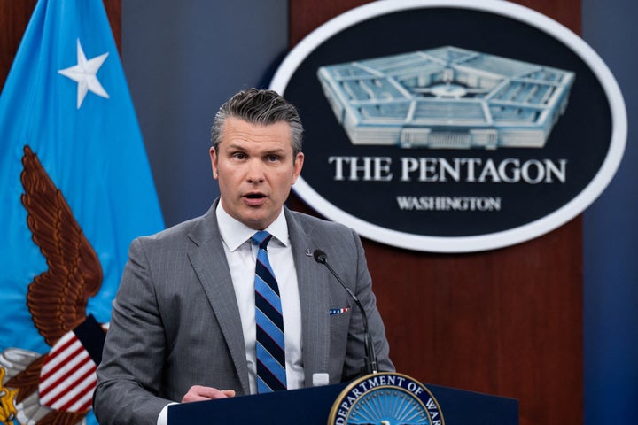 US Defense Secretary Pete Hegseth speaks at a press briefing at the Pentagon in Washington, DC, on April 24, 2026. (Photo by Annabelle GORDON / AFP via Getty Images)