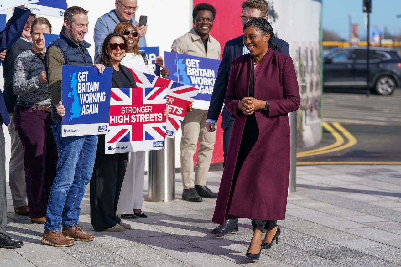 Kemi Badenoch, Leader of the Conservative Party meets party supporters during a visit to Sunderland on April 02, 2026 in Sunderland, United Kingdom.
