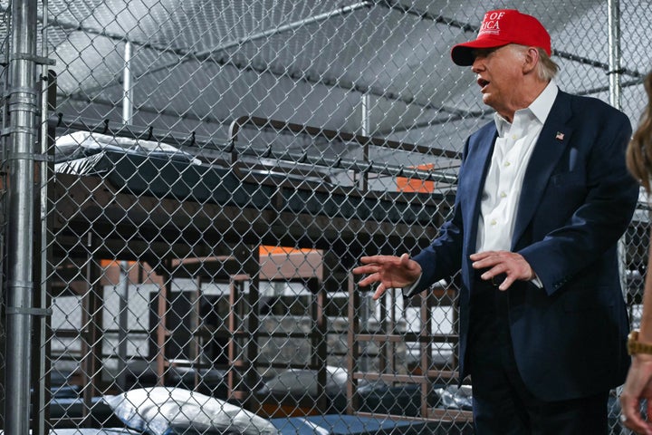 President Donald Trump tours a migrant detention center, dubbed "Alligator Alcatraz," located at the site of the Dade-Collier Training and Transition Airport in Ochopee, Florida, on July 1, 2025.