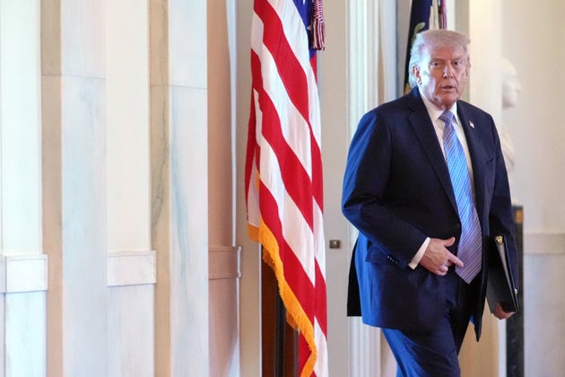 President Donald Trump arrives for an event with small business leaders, Monday, May 4, 2026, in the East Room at the White House in Washington. (AP Photo/Mark Schiefelbein)