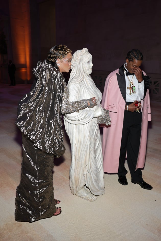 Rihanna, Heidi Klum and A$AP Rocky pictured during Monday night's Met Gala