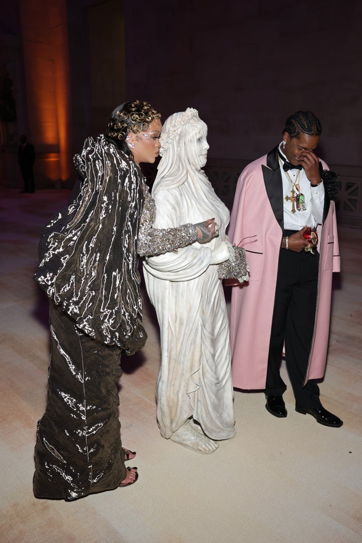 Rihanna, Heidi Klum and A$AP Rocky pictured during Monday night's Met Gala