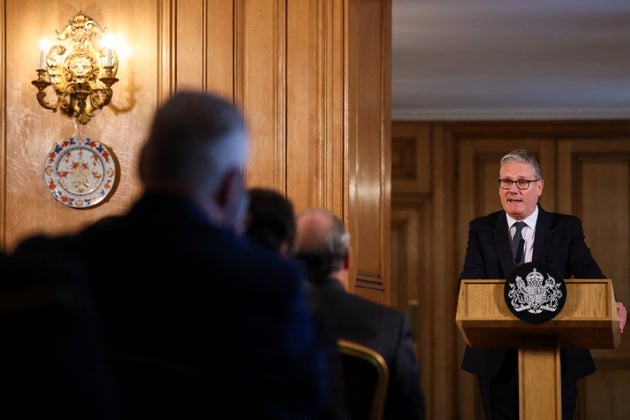 Keir Starmer speaks in 10 Downing Street during a meeting with leaders from across society to discuss tackling antisemitism.