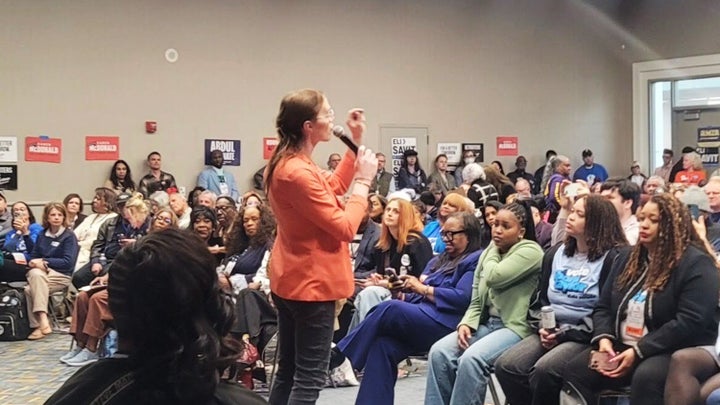 Whaley speaking at a committee meeting.