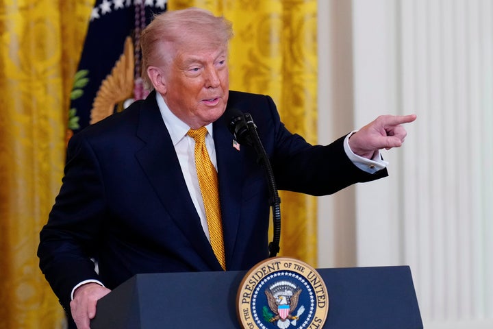 President Donald Trump speaks during a Mother's Day event for members of the military, Wednesday, May 6, 2026, in the East Room of the White House, in Washington. (AP Photo/Jacquelyn Martin)