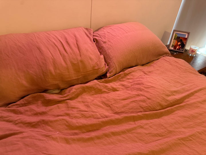 The cool linen bedding is intended to keep you cool all night long.
