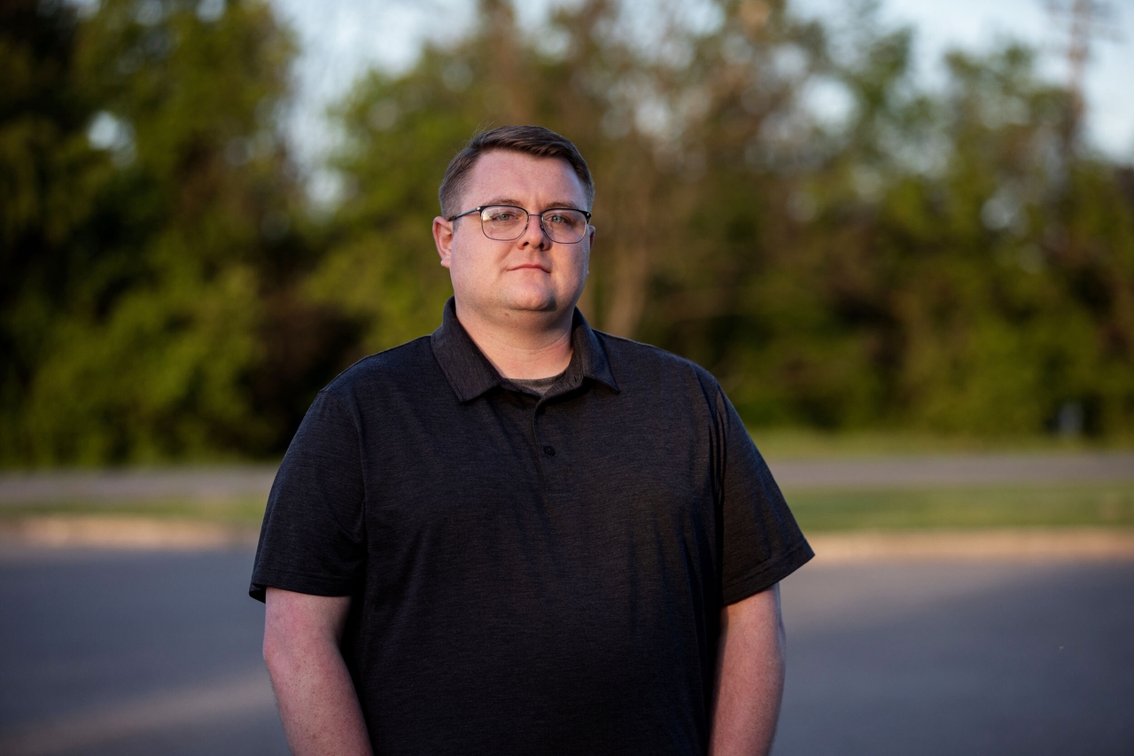 Colin Kelly, 29, near the warehouse purchased by the Department of Homeland Security in Williamsport, Md. Kelly grew up in the county and is a member of Hagerstown Rapid Response, a group trying to stop the warehouse's conversion into a detention center.
