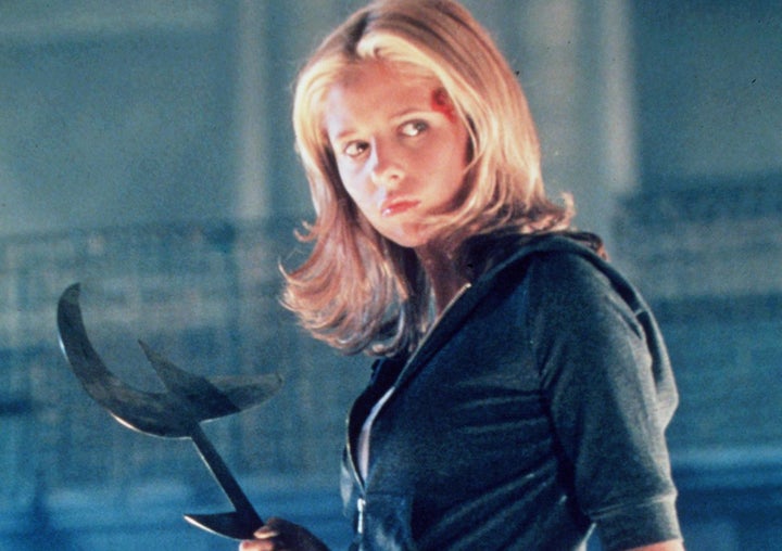 Sarah Michelle Gellar in character as Buffy Summers