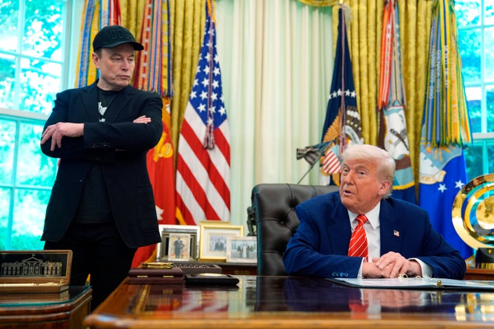 President Donald Trump, right, speaks during a news conference with Elon Musk in the Oval Office of the White House, May 30, 2025, in Washington. (AP Photo/Evan Vucci, File)