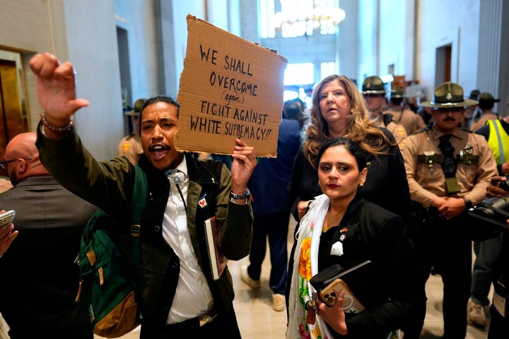 Tennessee Democratic state legislators protest as Republicans passed a map eliminating the state's only Black-majority congressional district following the decision in Louisiana v. Callais.