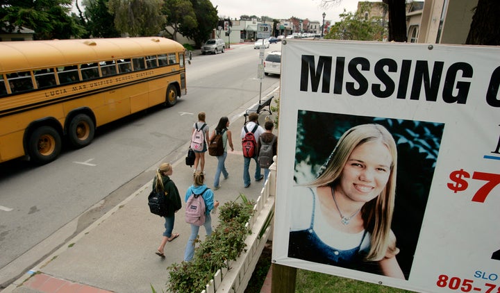 A sign featuring missing Cal Poly San Luis Obispo student Kristin Smart is seen in this 2006 file photo. (Photo by Don Kelsen/Los Angeles Times via Getty Images)