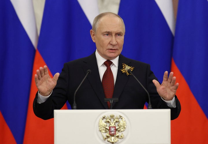 Russian President Vladimir Putin talks to the media following his meetings with foreign delegations at the Kremlin in Moscow on May 9, 2026. (Photo by Ramil Sitdikov / POOL / AFP via Getty Images)