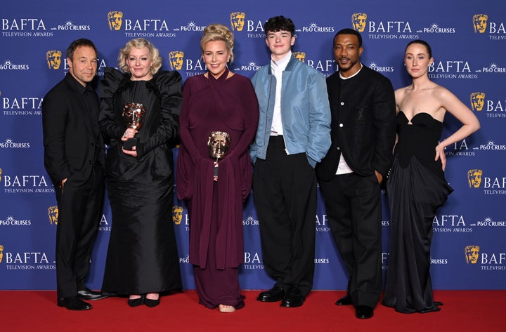 The stars of Adolescence pictured together at the 2026 TV Baftas