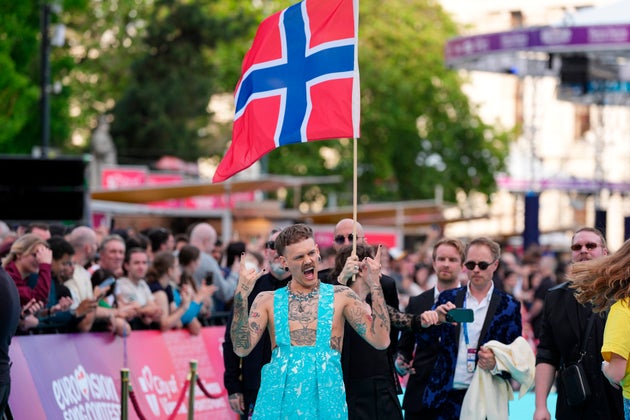 Jonas Lovv arriving at this year's Eurovision Song Contest opening ceremony in Vienna
