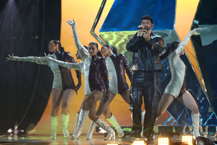 Israel's Eurovision representative Noam Bettan rehearsing on Monday