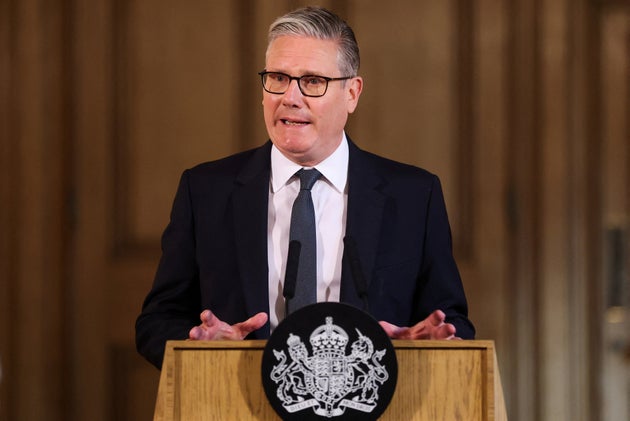 Britain's Prime Minister Keir Starmer speaks, during a meeting with leaders from across society to discuss tackling antisemitism, at Downing Street in London, Tuesday, May 5, 2026. 