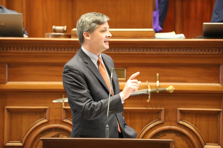 Republican South Carolina Senate Majority Leader Shane Massey speaks during a debate on redistricting on Tuesday, May 12, 2026, in Columbia, S.C. (AP Photo/Jeffrey Collins)