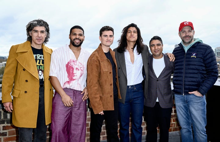 "Ted Lasso" cast members, from left to right, James Lance, Kola Bokinni, Billy Harris, Cristo Fernández, Nick Mohammed and Jason Sudeikis.