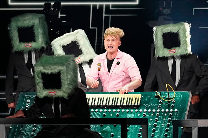 Look Mum No Computer pictured on stage during Eurovision rehearsals