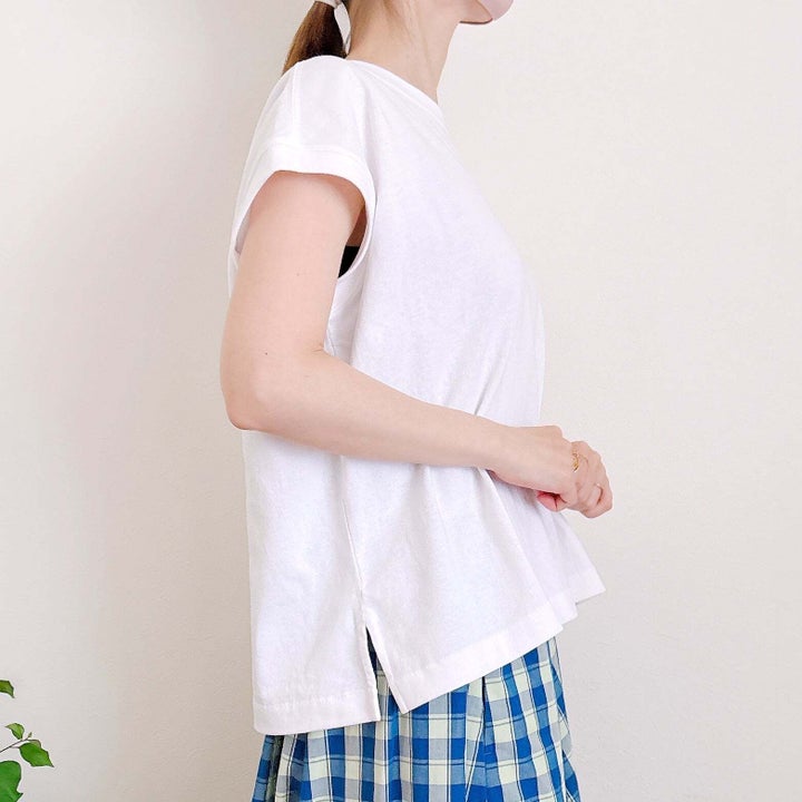無印良品「婦人 引き揃え天竺編みフレンチスリーブTシャツ」