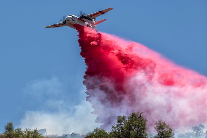 Firefighting aircraft battle the Sandy Fire in Simi Valley, Calif., on May 18, 2026.